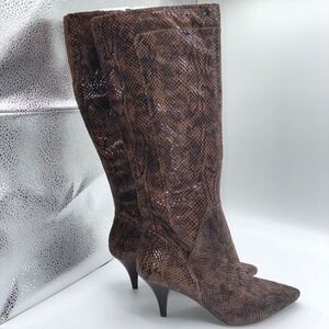 Nine West NWPickwick Womens 6M Brown Snake Print Knee High Stiletto Boots Career